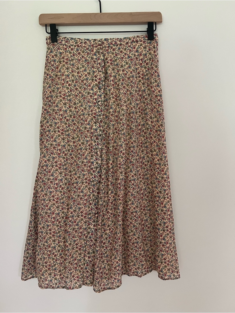 Sézane Floral Midi Skirt in Cream with Pink & Green Print